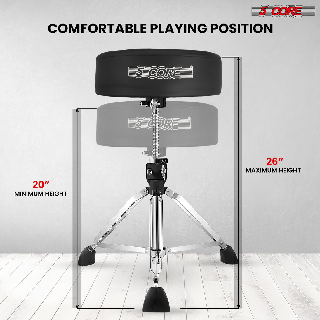 5Core Drum Throne Padded Adjustable Guitar Stool Drummer Seat for Adults & Kids BLACK - DS CH BLK PR HD