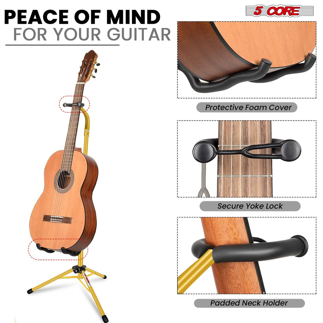 5Core Floor Guitar Stand – Folding Holder Soporte Para Guitarra for Acoustic, Electric, and Bass Guitars