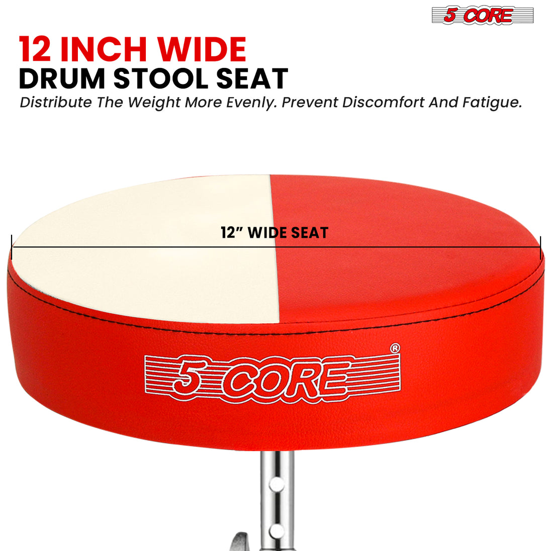 5Core Drum Throne Padded Adjustable Guitar Stool Drummer Seat for Adults & Kids RED