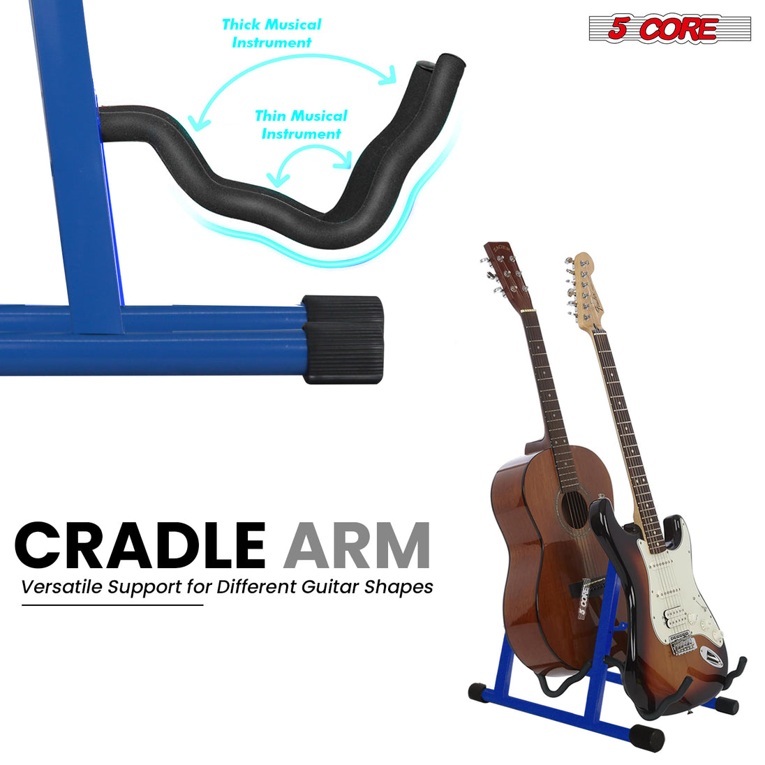 5Core Double Guitar Stand – Adjustable A-Frame Folding Floor Holder for Acoustic and Electric Guitars