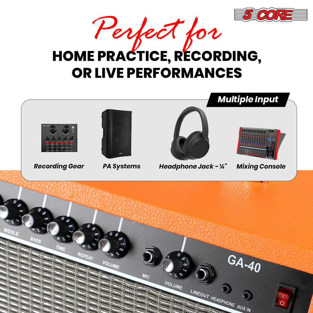 5 Core Guitar Amp For Electric Bass Acoustic Portable Amplifier Practice Amplificador 40W Orange