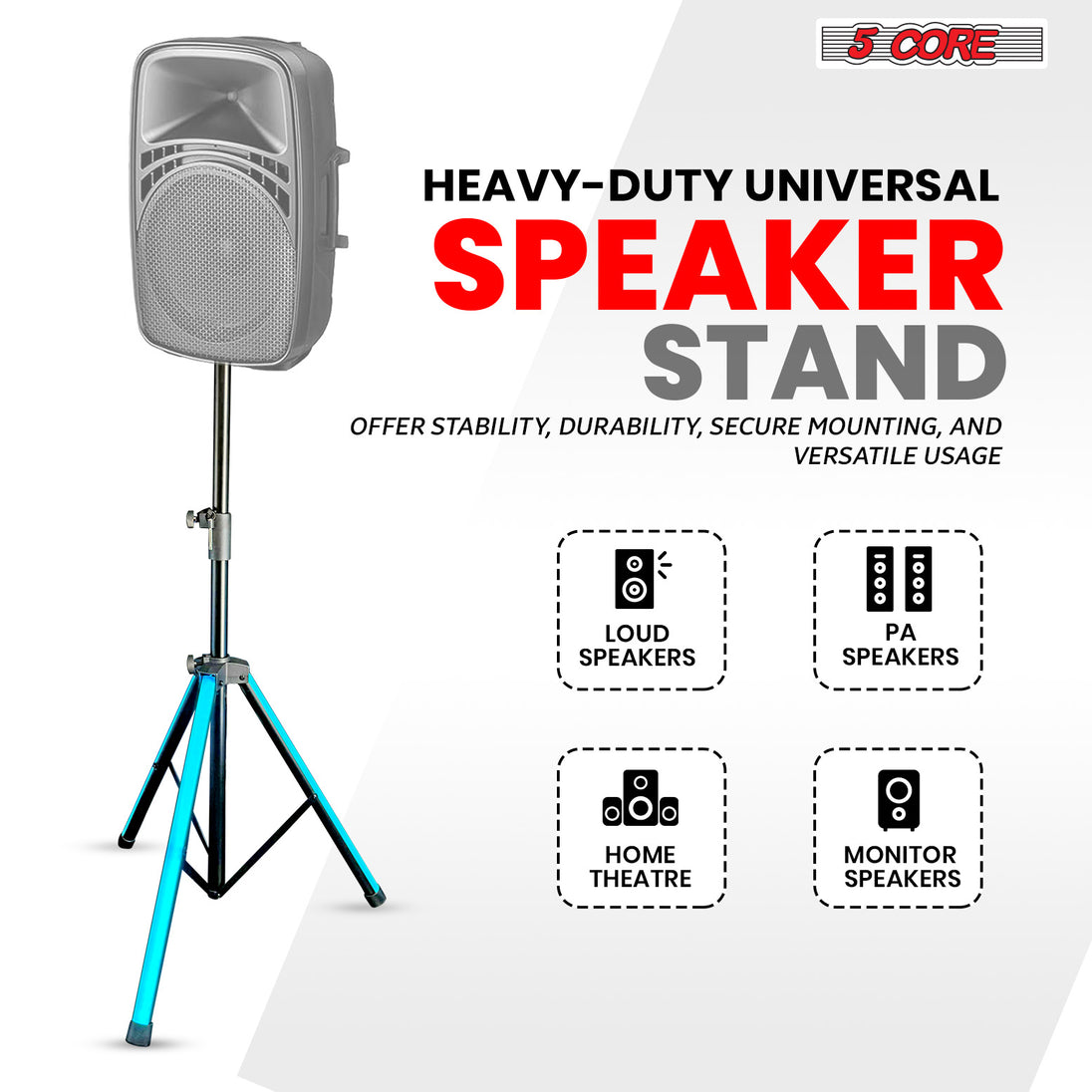 5Core Speaker Stand Tripod w RGB Lights Adjustable 72 Inch DJ Studio Monitor Stands