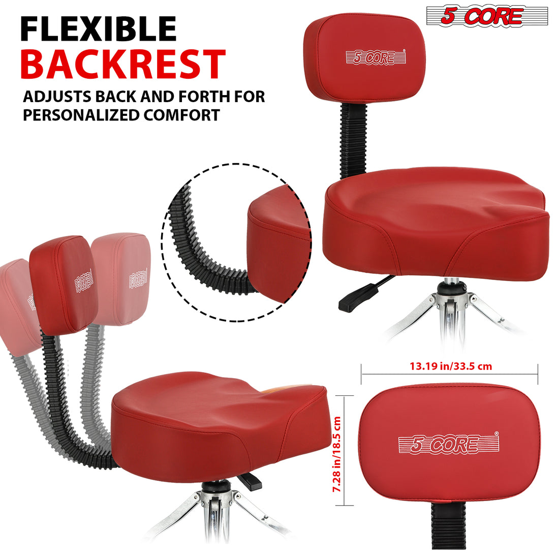 5Core Drum Throne Padded Guitar Stool Backrest Drummer Seat for Adults And Kids RED