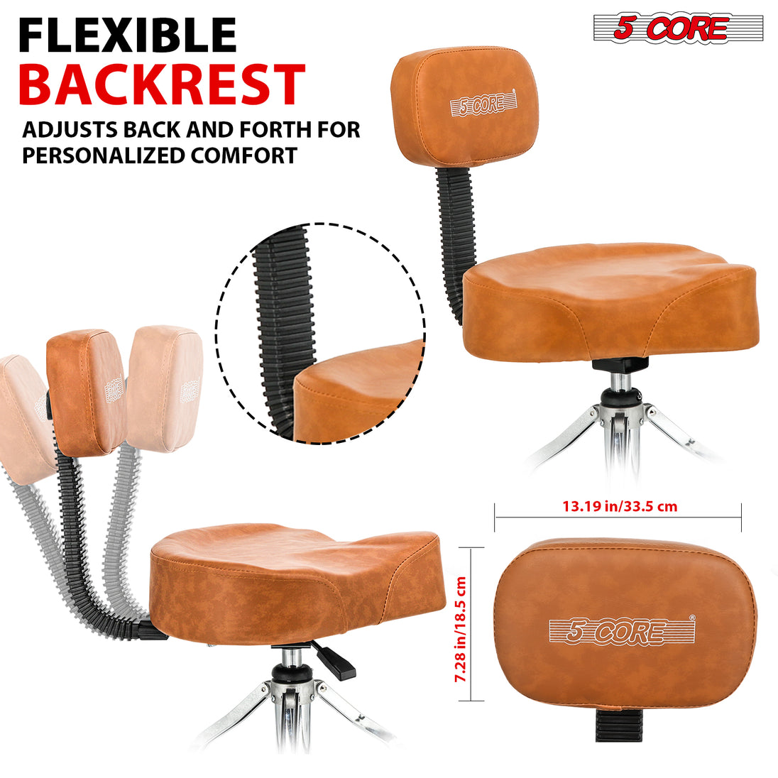 5Core Drum Throne Padded Guitar Stool Backrest Drummer Seat for Adults And Kids BROWN