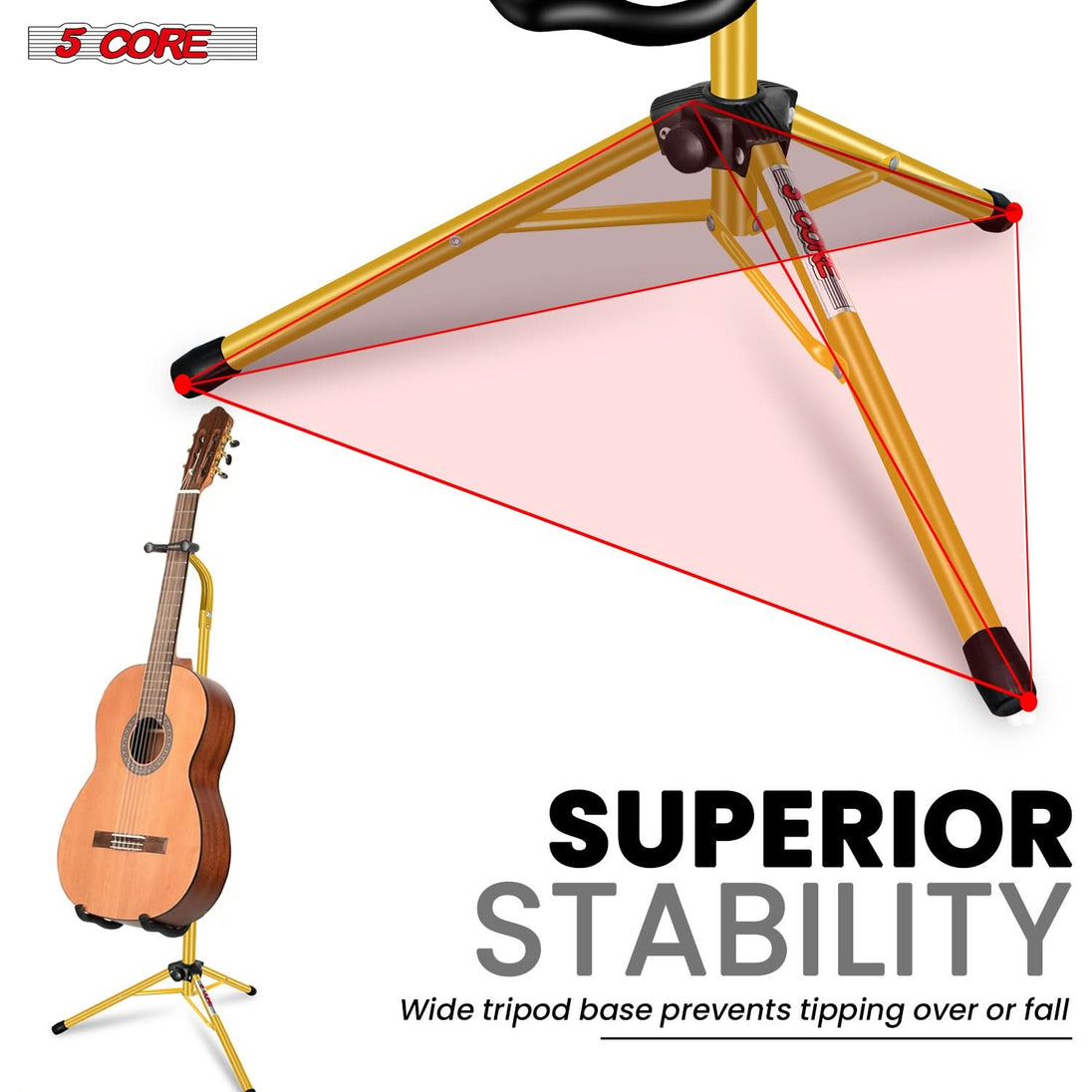 5Core Floor Guitar Stand – Folding Holder Soporte Para Guitarra for Acoustic, Electric, and Bass Guitars