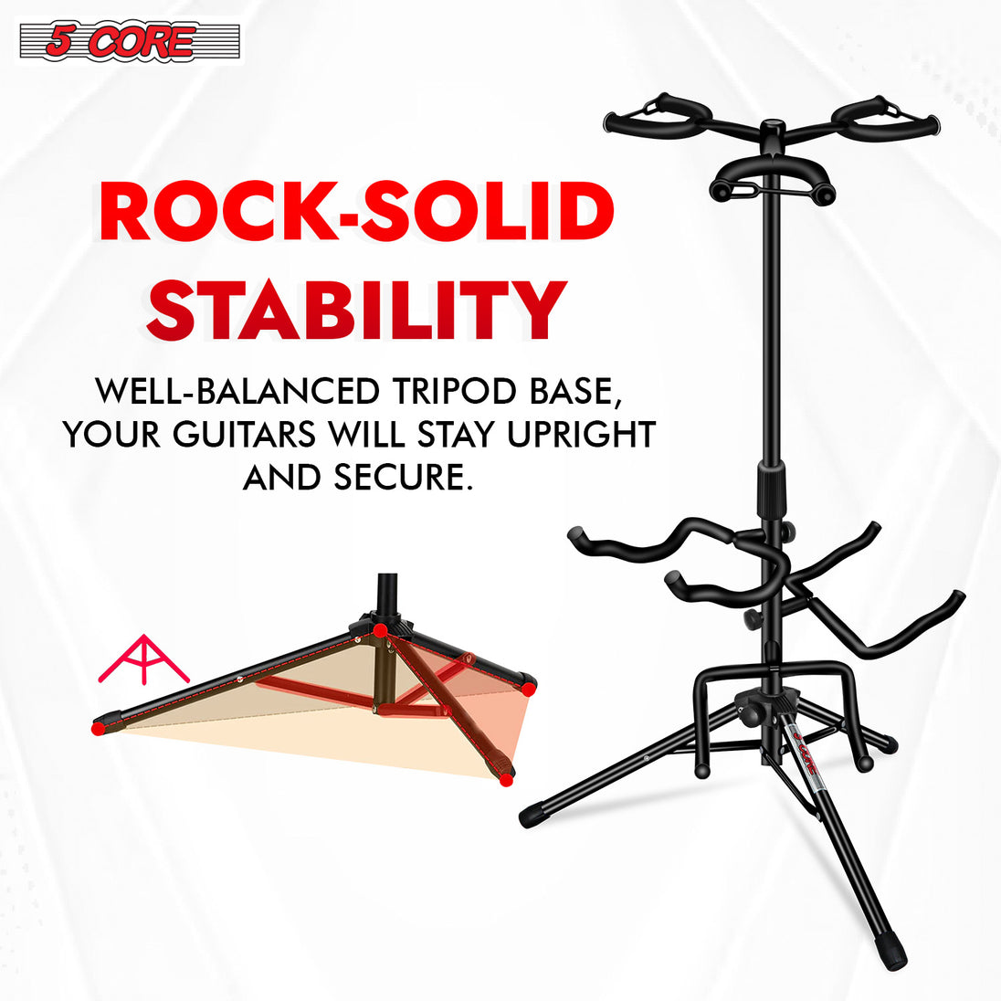 5Core Guitar Stand Floor Tripod Portable Adjustable Multi Guitars Holder 3N1