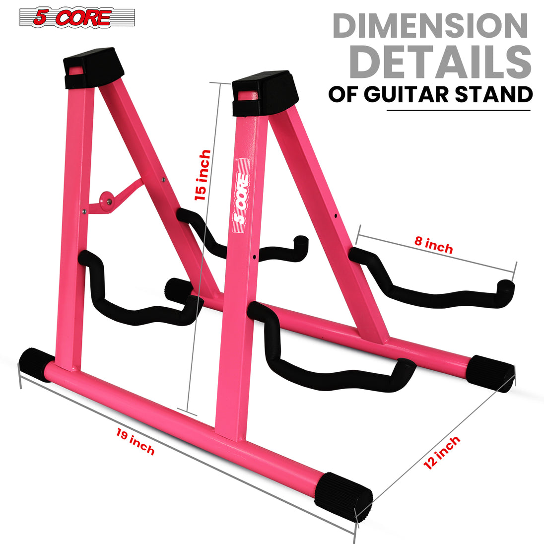 5Core Double Guitar Stand – Adjustable A-Frame Folding Holder for Acoustic & Electric Guitars GSS 2N1 PNK