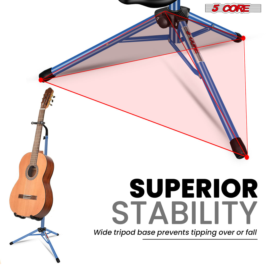 5Core Folding Floor Guitar Stand – Soporte Para Guitarra for Acoustic, Electric, and Bass Guitars