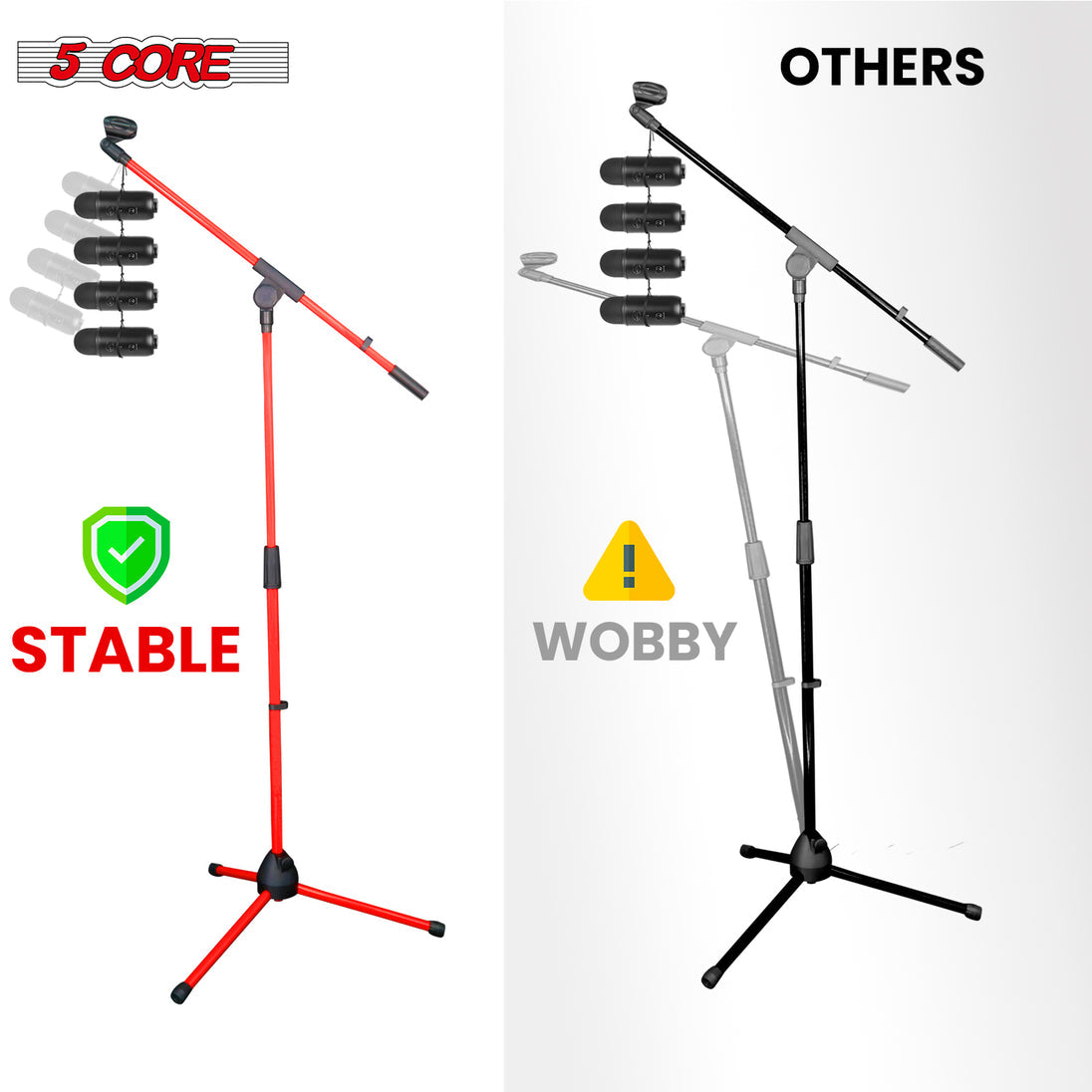 5Core Adjustable Tripod Mic Stand – Floor Microphone Stand with Boom Arm and Holder for Studio Use