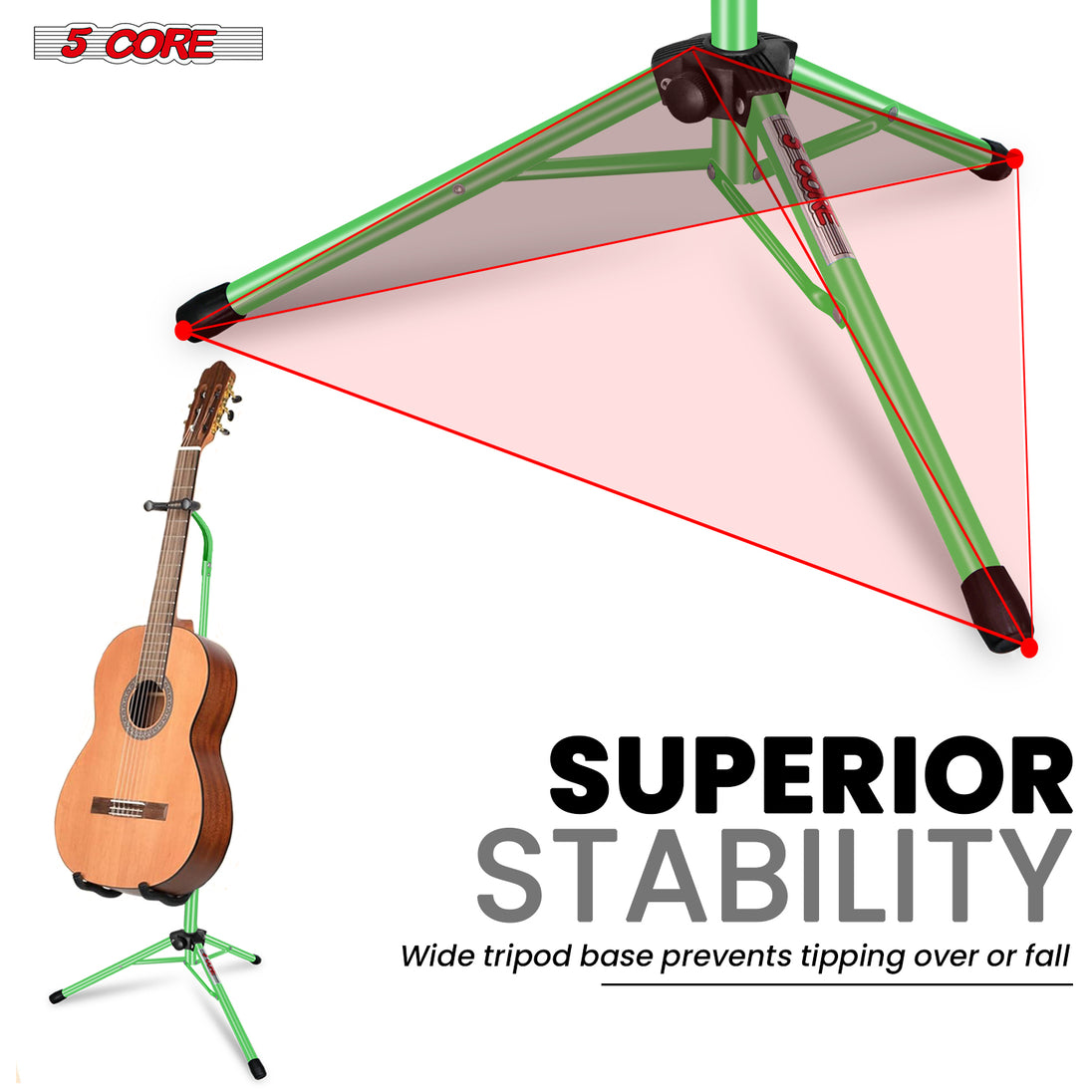 5Core Folding Guitar Stand – Floor Holder for Acoustic, Electric, and Bass Guitars