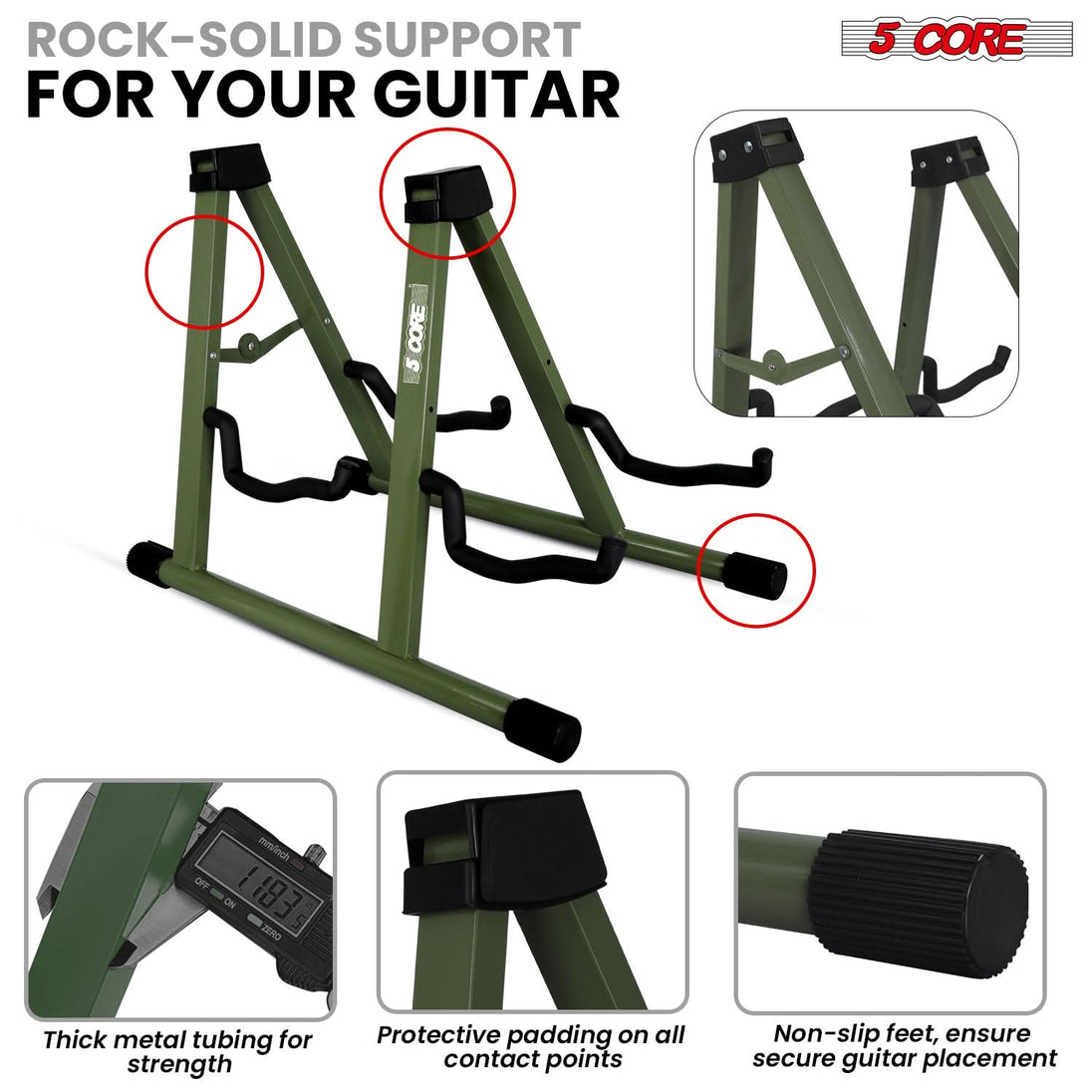 5Core Double Guitar Stand – Adjustable A-Frame for Acoustic & Electric Guitars