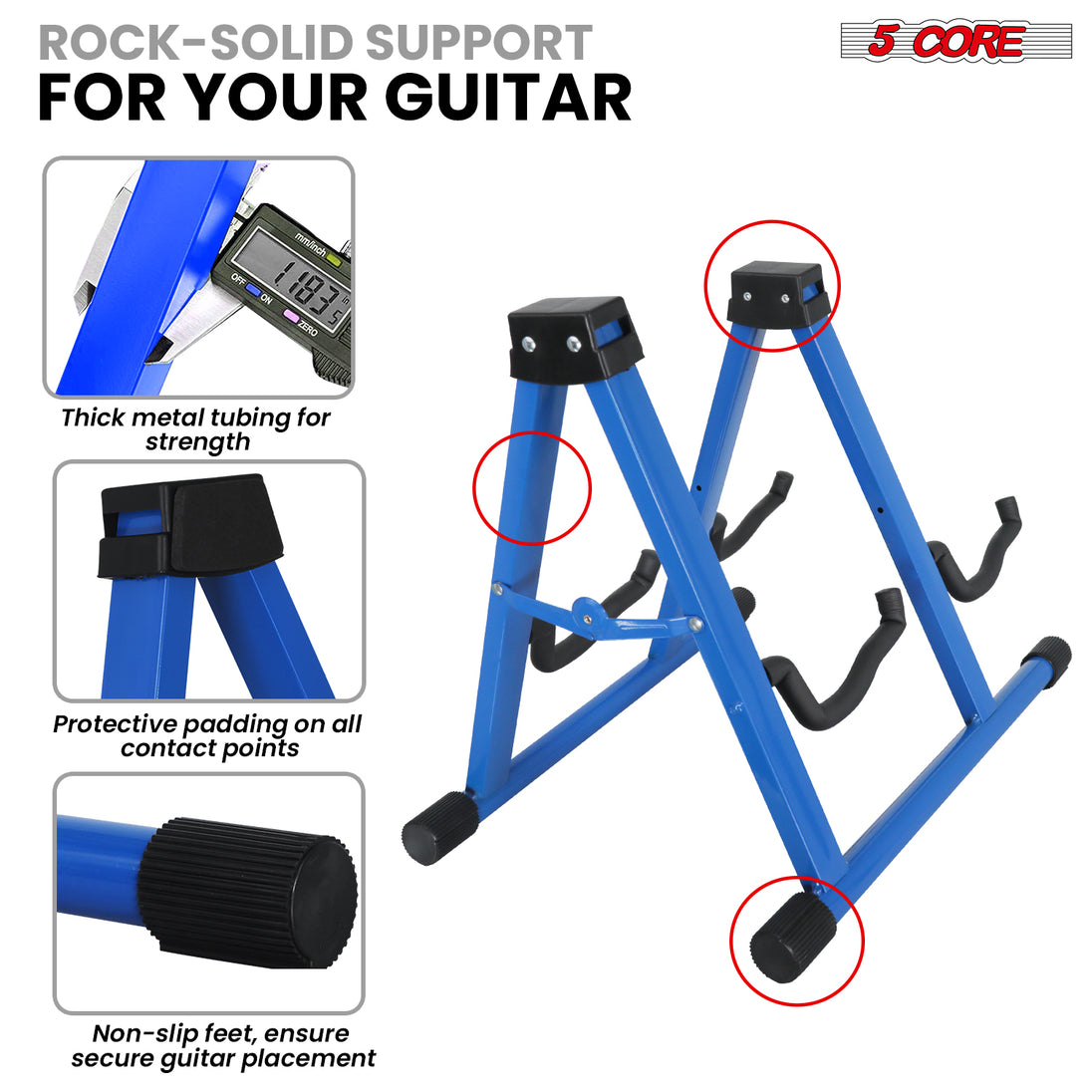 5Core Double Guitar Stand – Adjustable A-Frame Folding Floor Holder for Acoustic and Electric Guitars