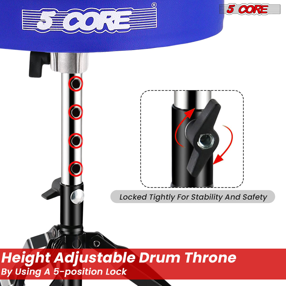 5Core Drum Throne Padded Guitar Stool Adjustable Drummer Seat for Adults & Kids BLUE