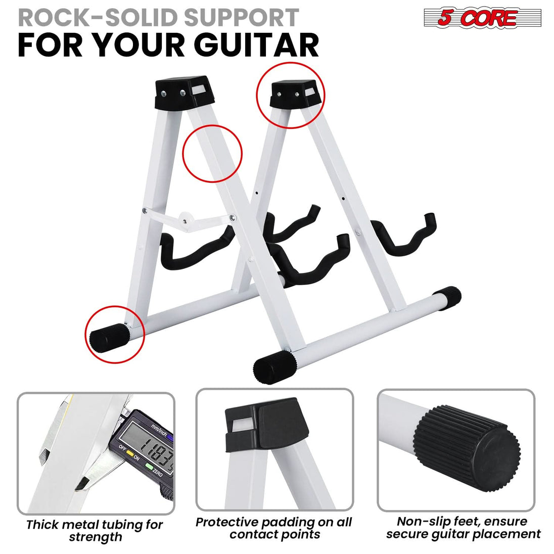 5Core Double Guitar Stand – Adjustable A-Frame Folding Holder for Acoustic and Electric Guitars