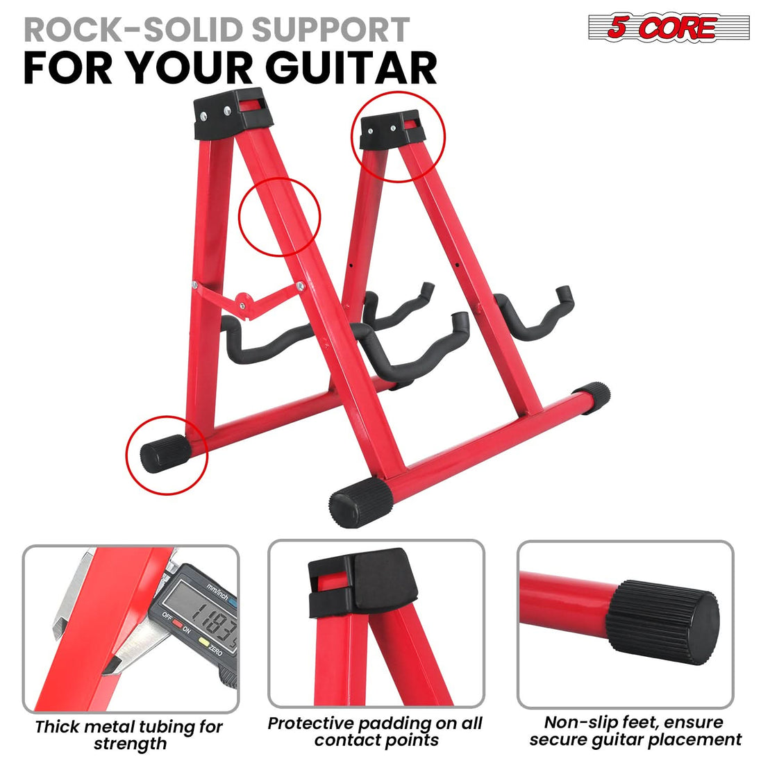 5Core Double Guitar Stand – Adjustable A-Frame Folding Holder for Acoustic & Electric Guitars