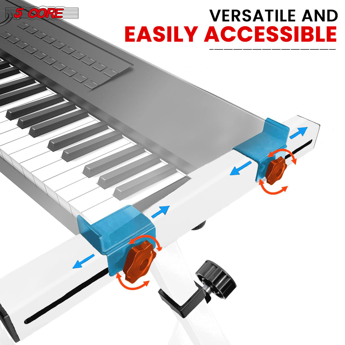 5Core Keyboard Stand Adjustable z Style Piano Riser + Keyboard Piano Bench ALL White