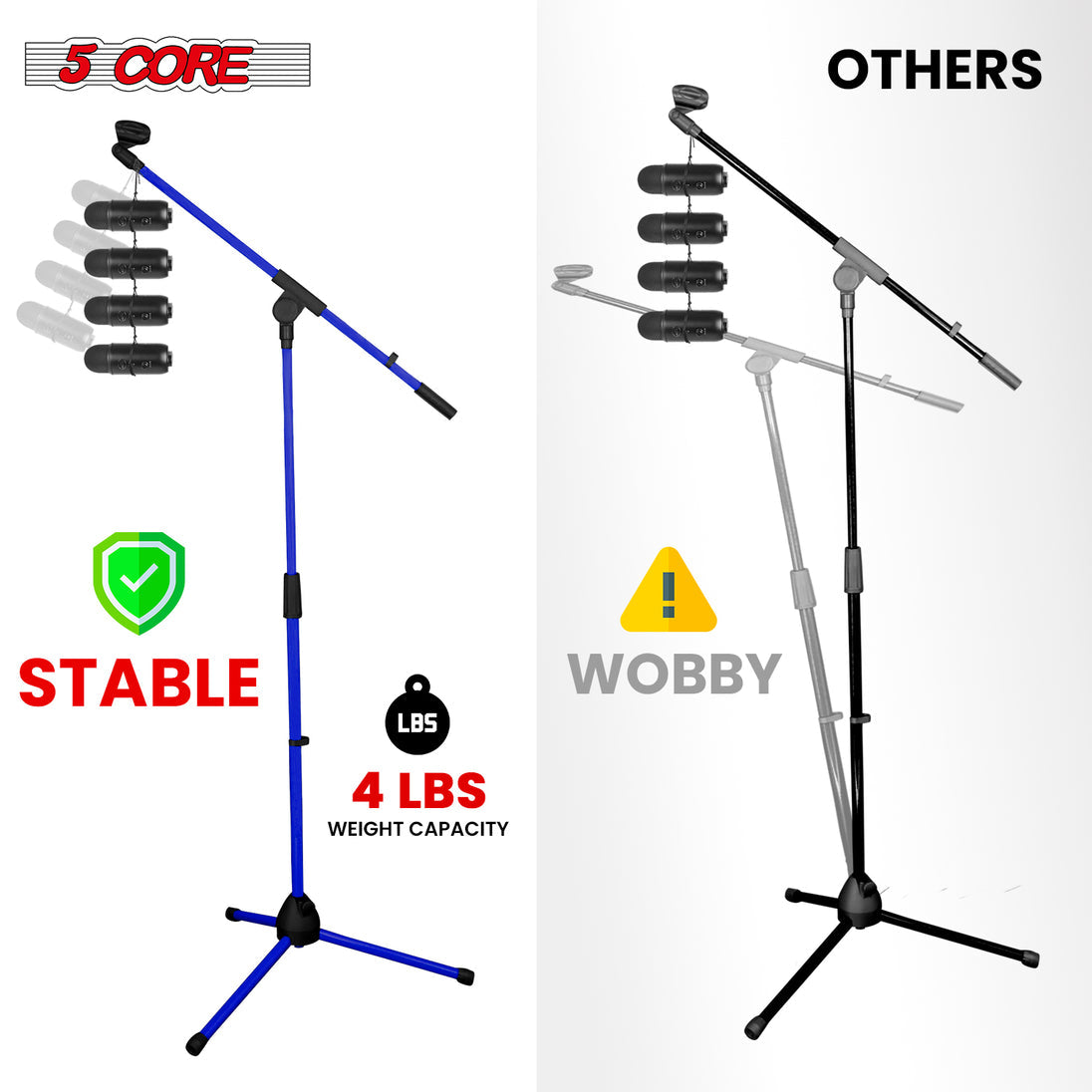 5Core Adjustable Tripod Mic Stand – Floor Microphone Stand with Boom Arm and Mic Holder