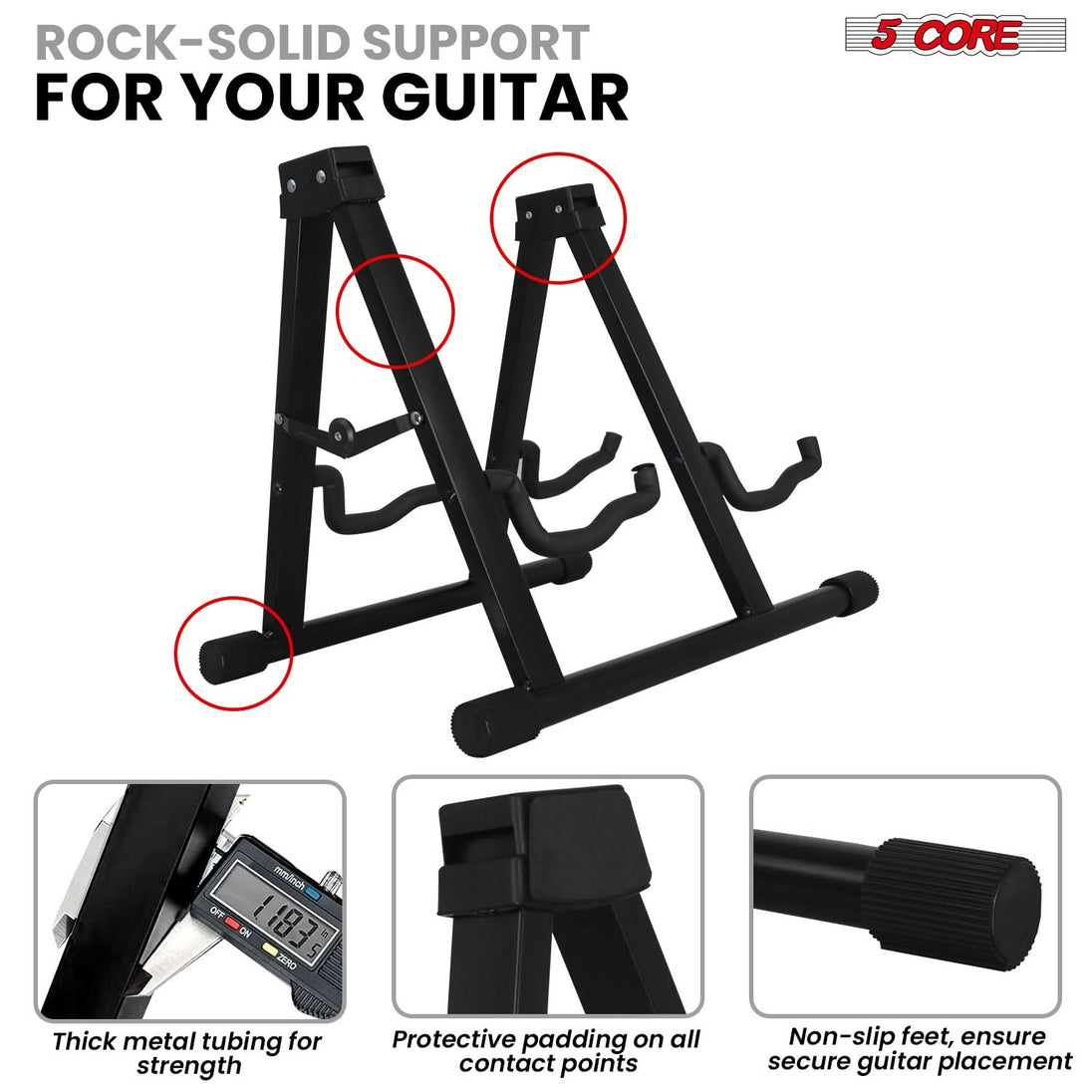 5Core Double Guitar Stand Floor Adjustable A Frame Folding Acoustic Electric Guitars Holder Stands