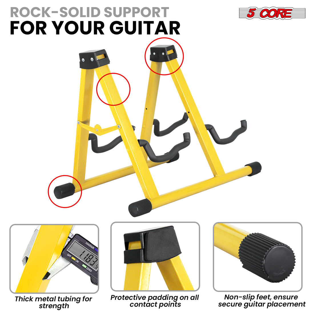 5Core Double Guitar Stand – Adjustable A-Frame Folding Stand for Acoustic & Electric Guitars