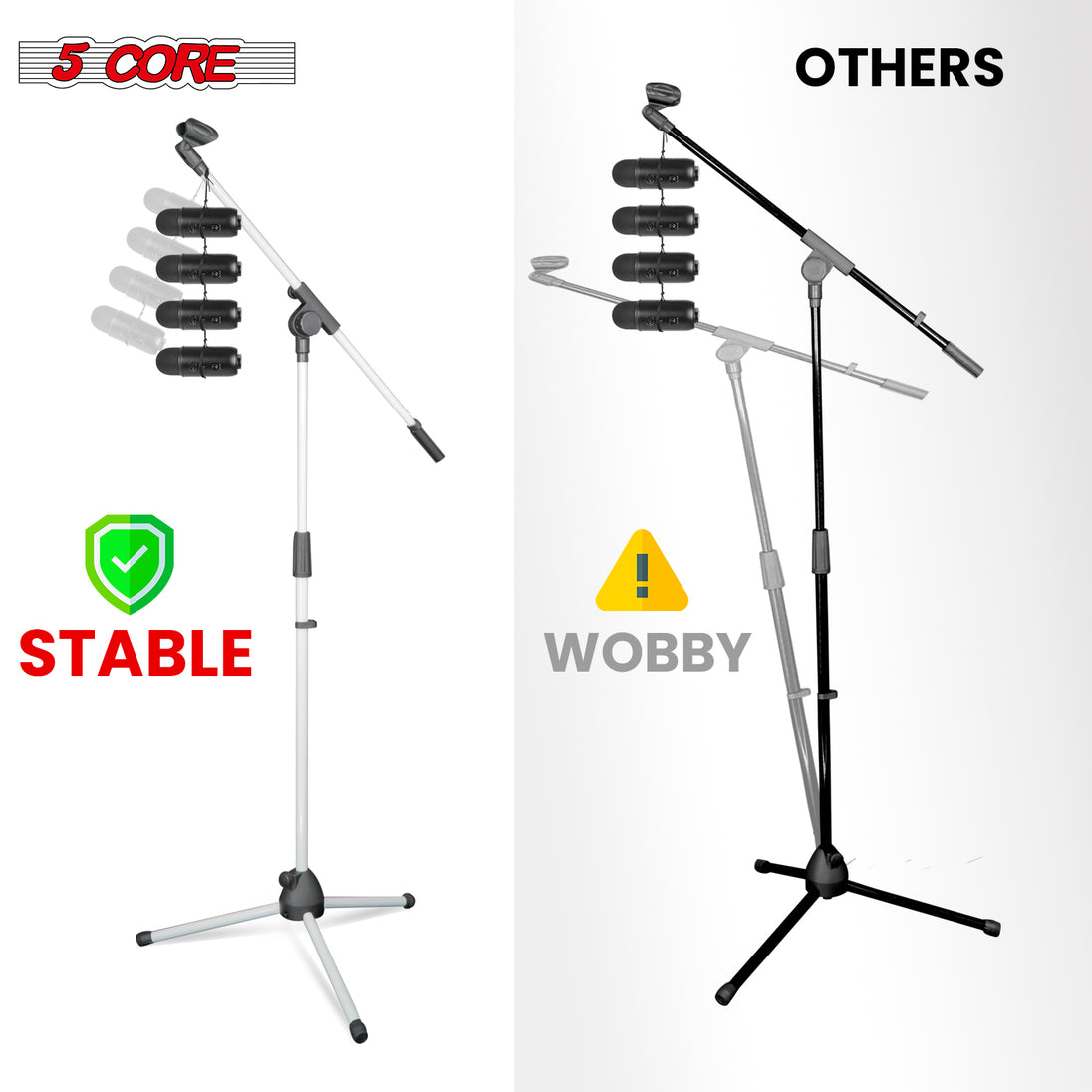 5Core Adjustable Tripod Mic Stand – Floor Microphone Stand with Boom Arm and Holder