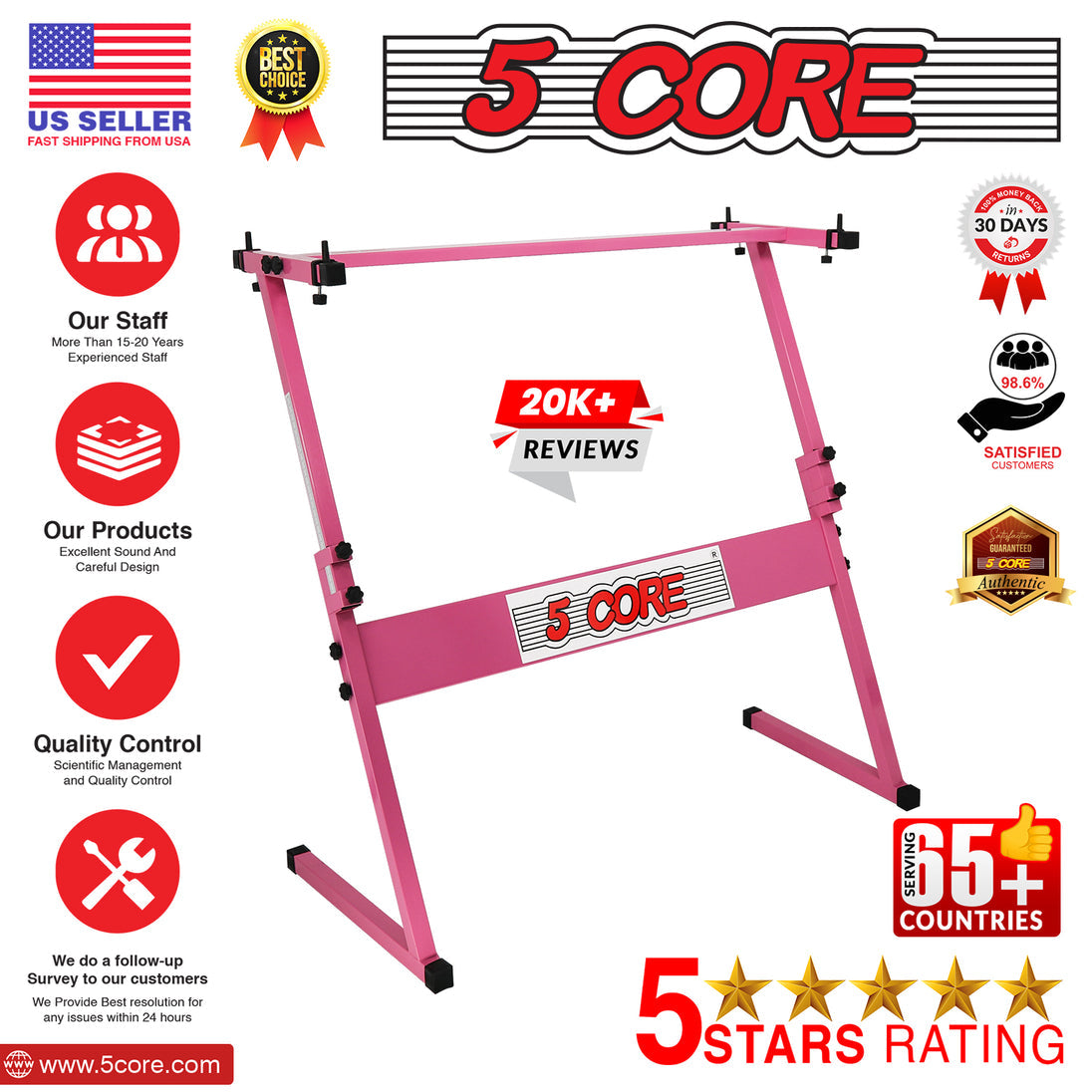 5 Core Keyboard Stand Z Style Height Adjustable Sturdy Piano Riser Lift Holder Stands PINK