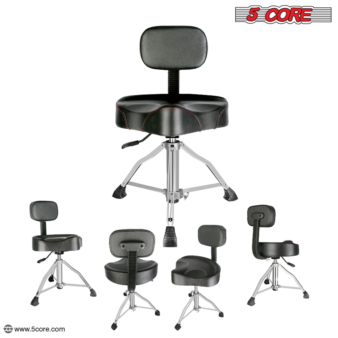 5Core Drum Throne Padded Guitar Stool Backrest Drummer Seat for Adults And Kids BLACK