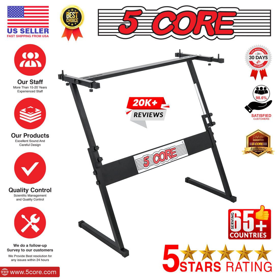 5 Core Keyboard Stand Z Style Height Adjustable Sturdy Piano Riser Lift Holder Stands BLACK