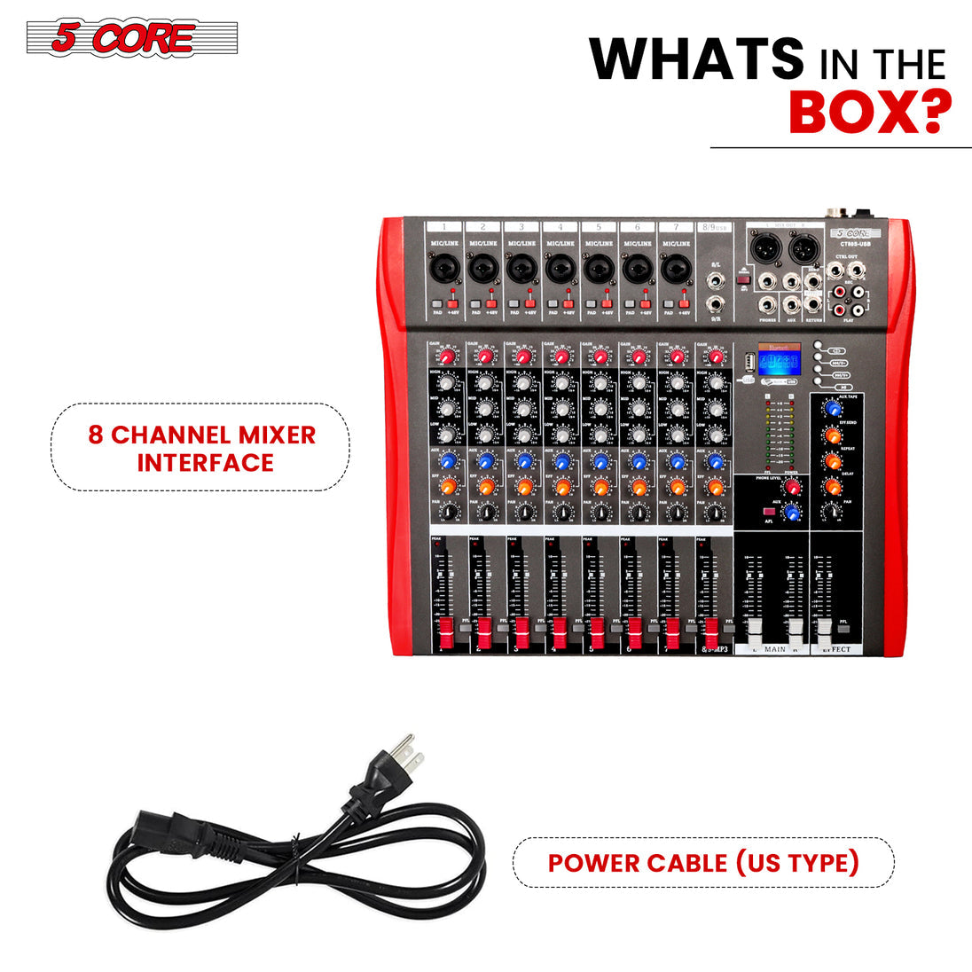 5 Core Audio Mixer 8 Channel DJ Equipment with Bluetooth USB Sound Board Console