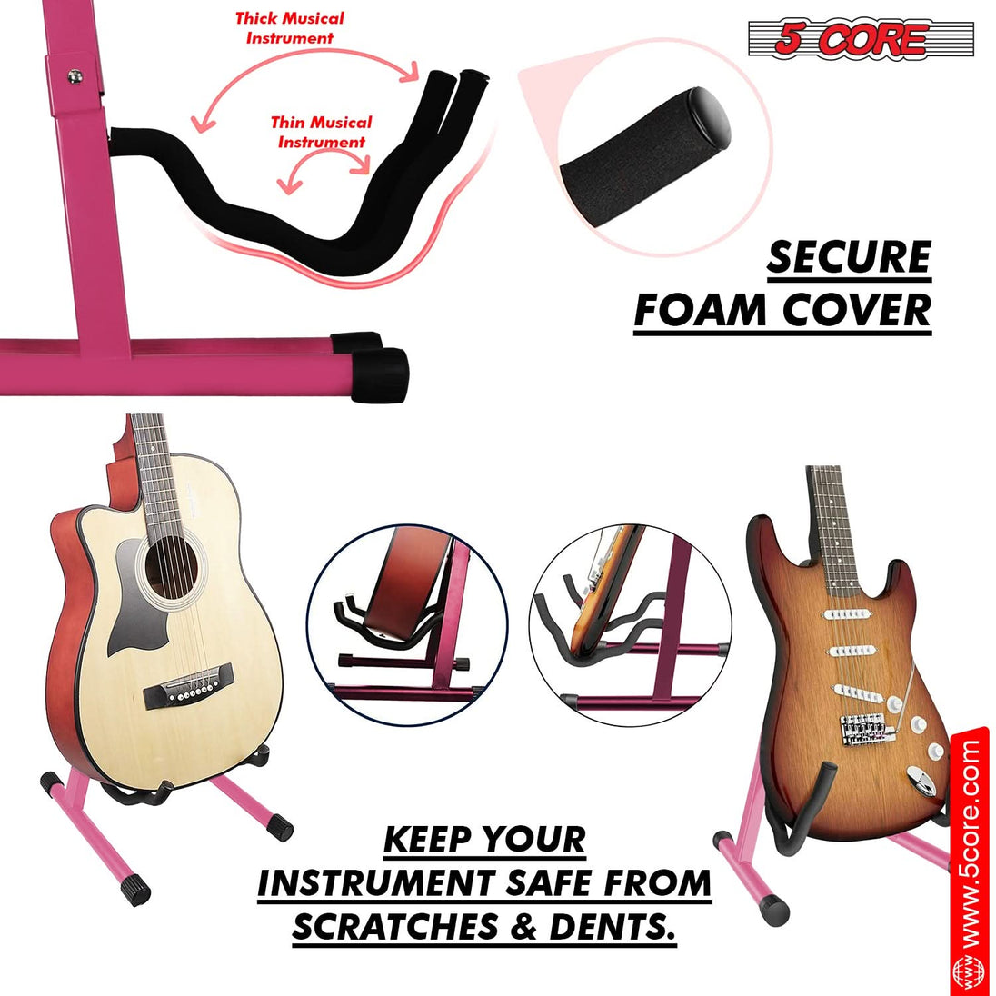 5Core Guitar Stand Floor A Frame Electric Acoustic Bass Soporte Para Guitarra PINK