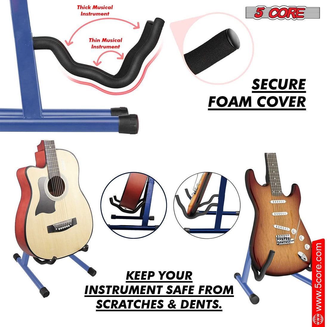 5Core Guitar Stand Floor A Frame Electric Acoustic Bass Soporte Para Guitarra BLUE GSS BLU 2PCS