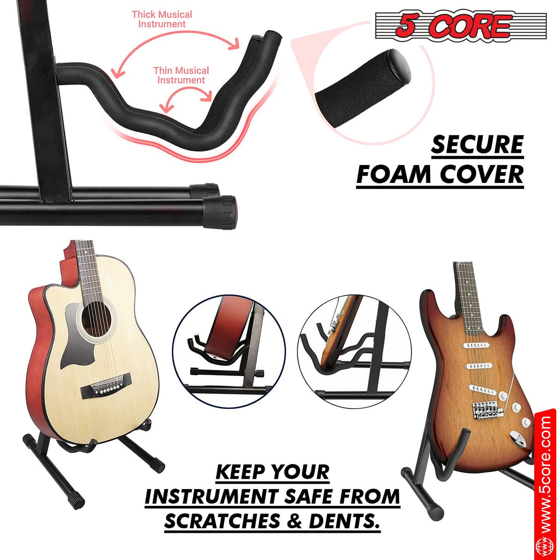 5Core Guitar Stand Floor A Frame Electric Acoustic Bass Soporte Para Guitarra BLACK