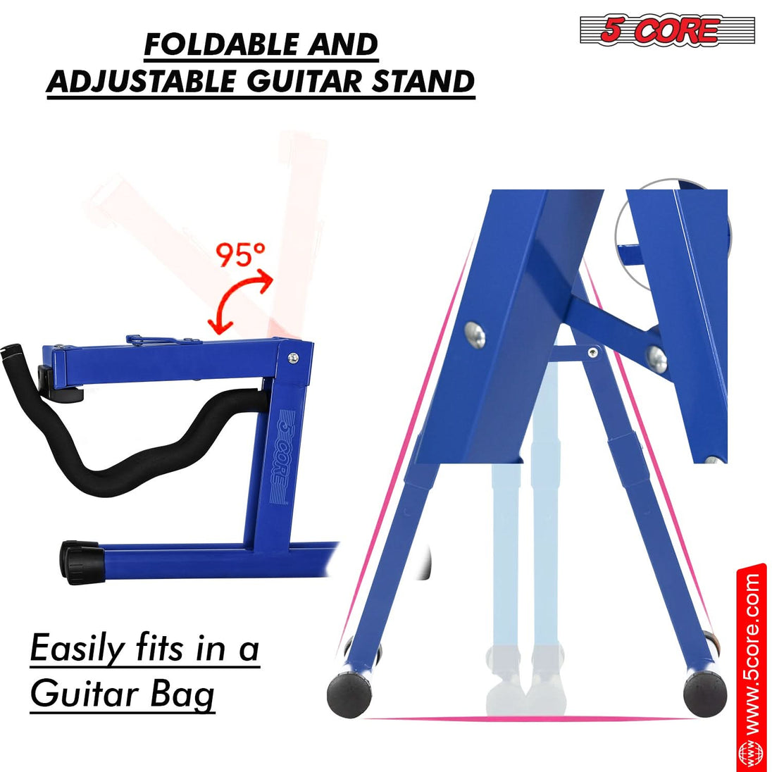 5Core Guitar Stand Floor A Frame Electric Acoustic Bass Soporte Para Guitarra BLUE GSS BLU 2PCS