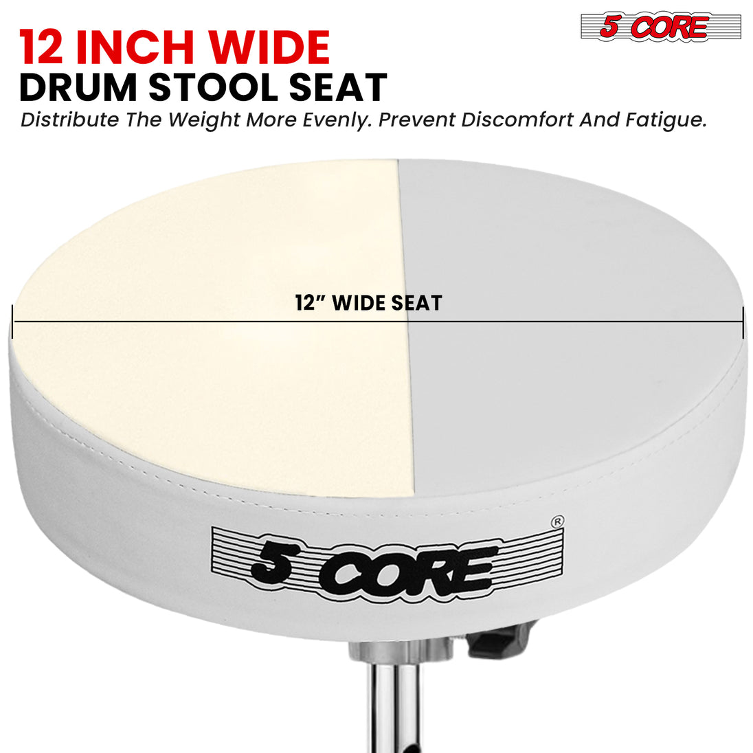 5Core Drum Throne Padded Guitar Stool Adjustable Drummer Seat for Adults & Kids WHITE