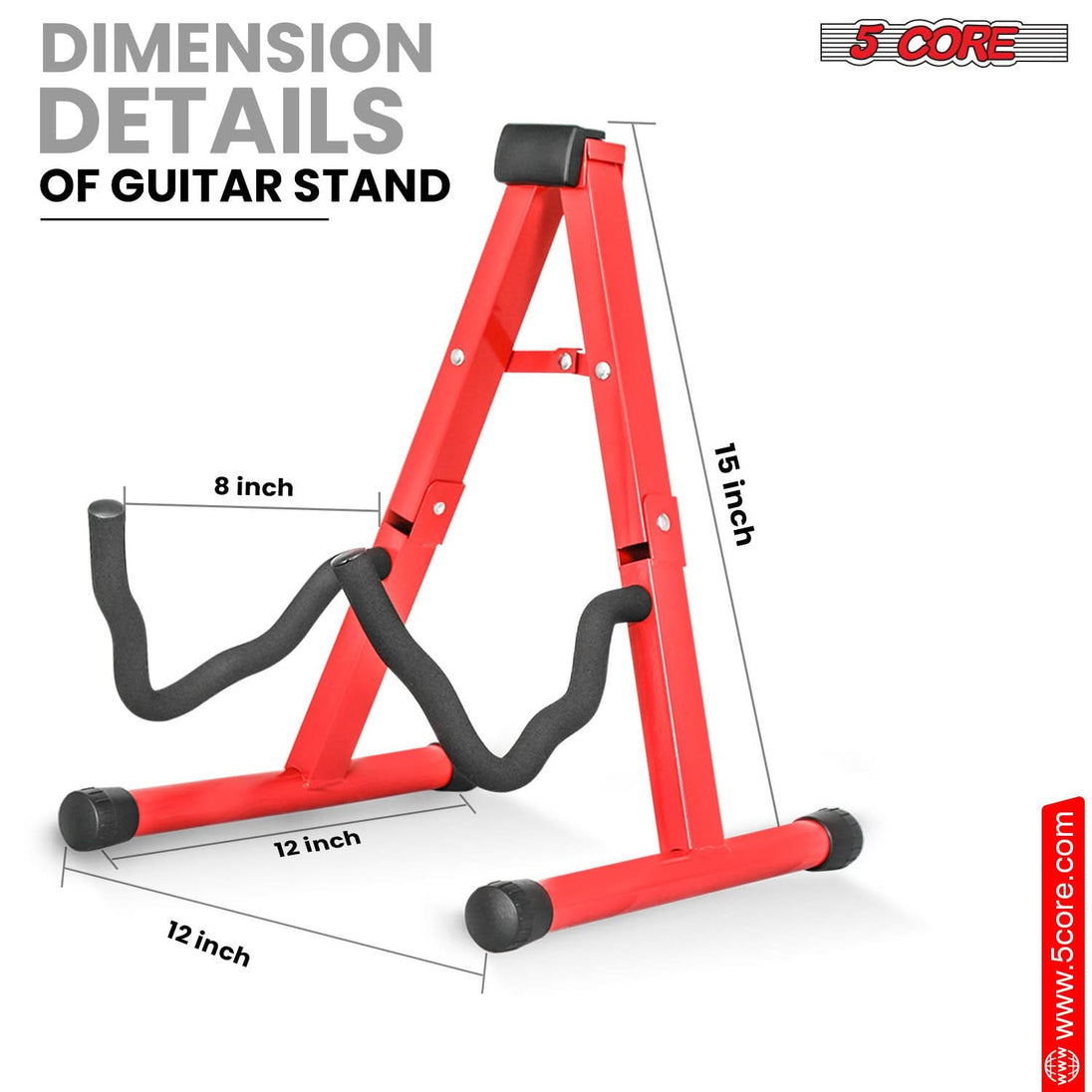 5Core A-Frame Guitar Stand – Floor Holder for Electric, Acoustic, and Bass Guitars (Red)