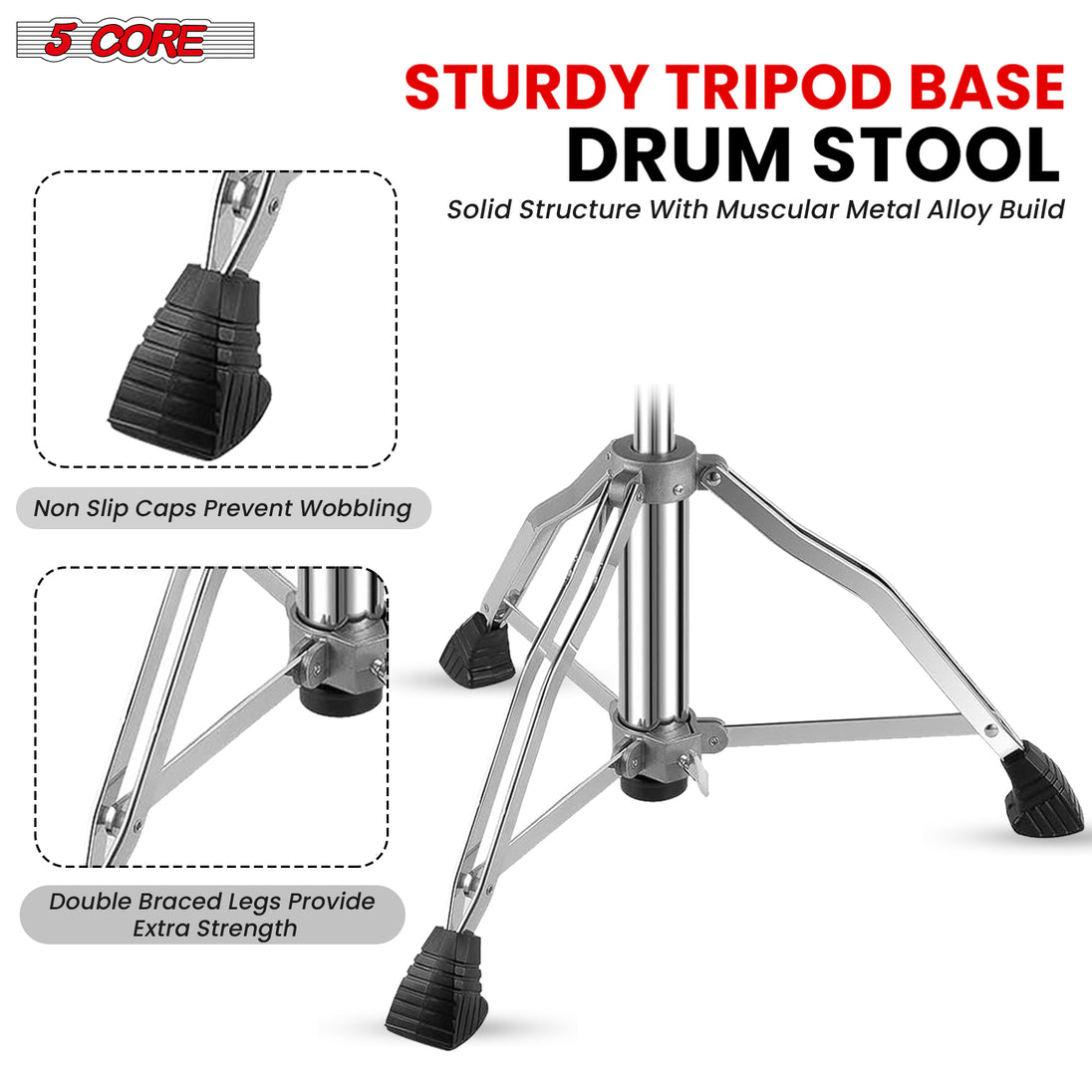 5Core Drum Throne Padded Guitar Stool Backrest Drummer Seat for Adults & Kids BROWN