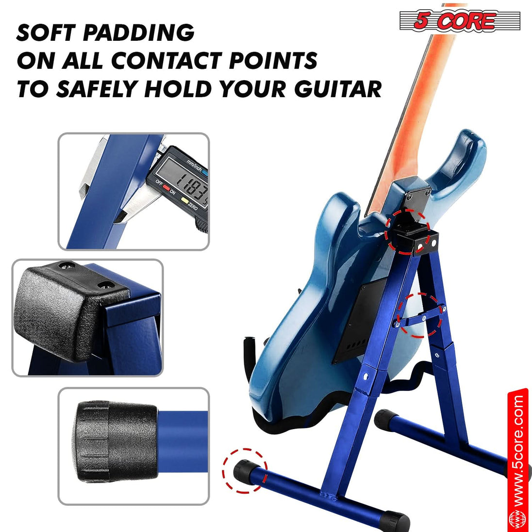 5Core Guitar Stand Floor A Frame Electric Acoustic Bass Soporte Para Guitarra BLUE GSS BLU 2PCS