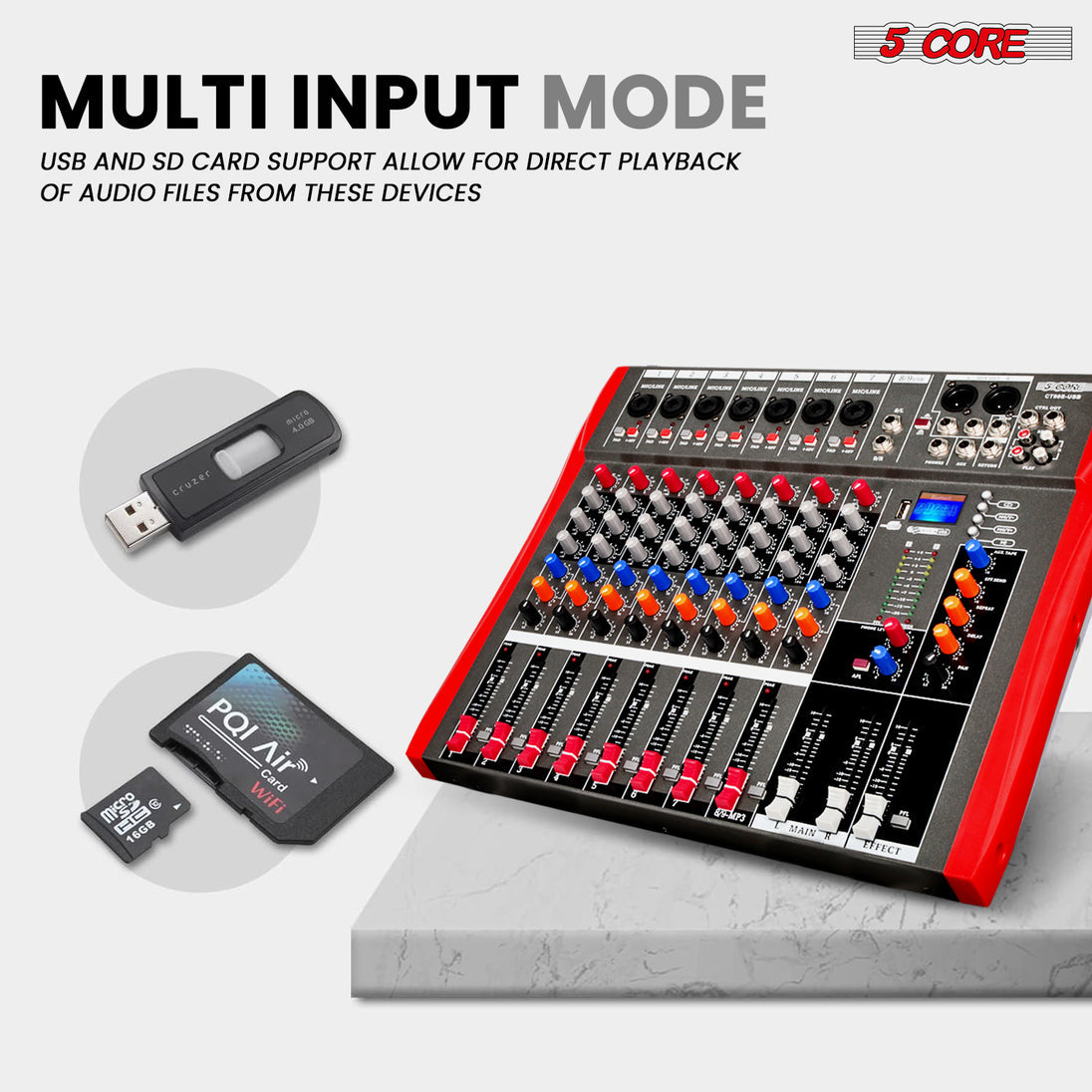 5 Core Audio Mixer 8 Channel DJ Equipment with Bluetooth USB Sound Board Console