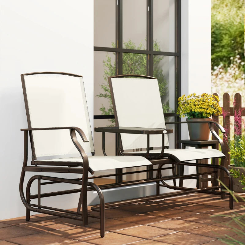 Patio Glider Rocking Chair 2 Person Outdoor Loveseat Rocker Garden Furniture Bench, Beige