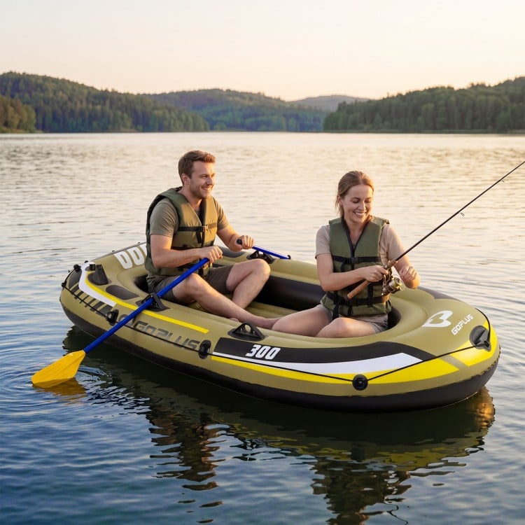 Inflatable Boat 3-Person Fishing Raft Set with Oars and Pump