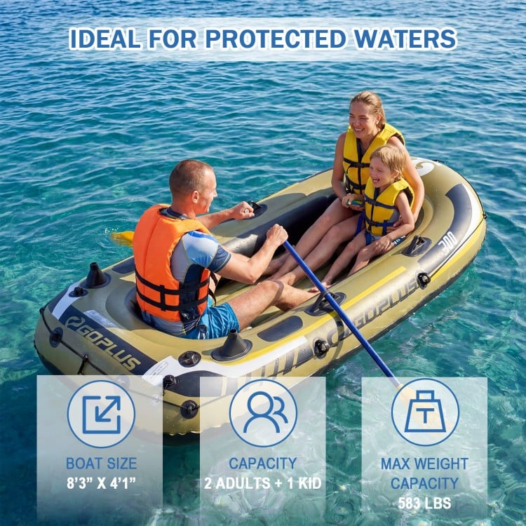 Inflatable Boat 3-Person Fishing Raft Set with Oars and Pump
