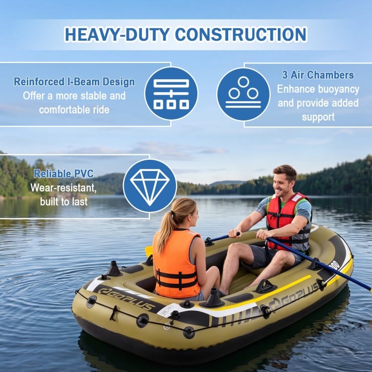 Inflatable Boat 3-Person Fishing Raft Set with Oars and Pump