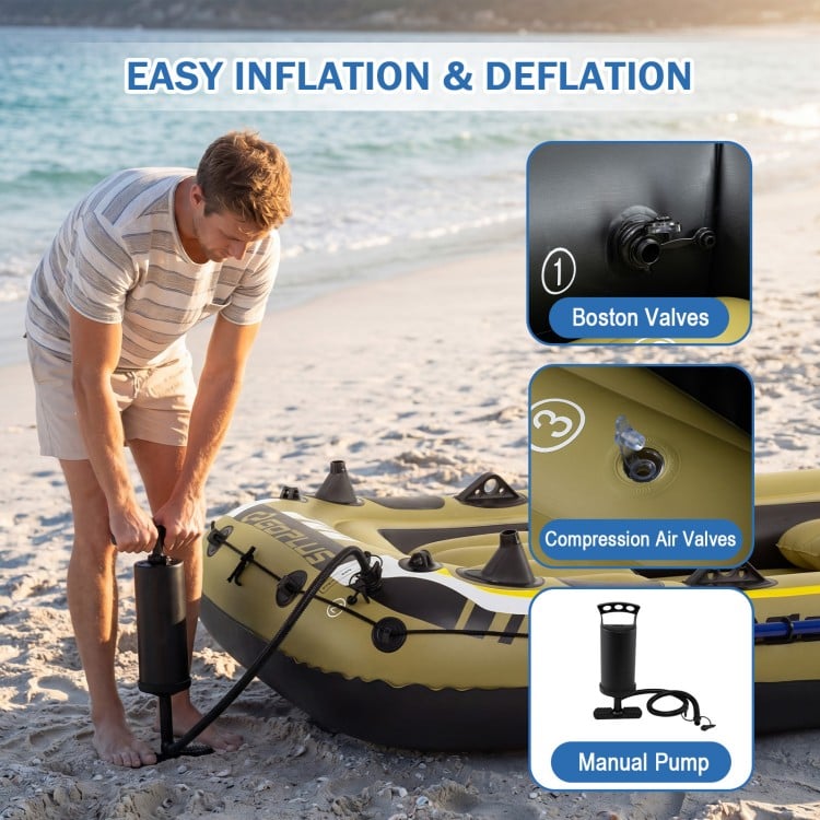 Inflatable Boat 3-Person Fishing Raft Set with Oars and Pump