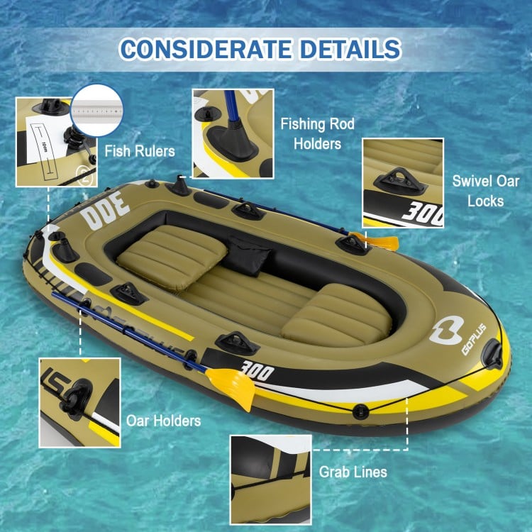 Inflatable Boat 3-Person Fishing Raft Set with Oars and Pump