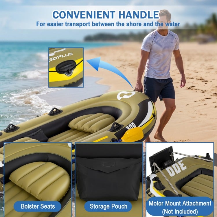 Inflatable Boat 3-Person Fishing Raft Set with Oars and Pump