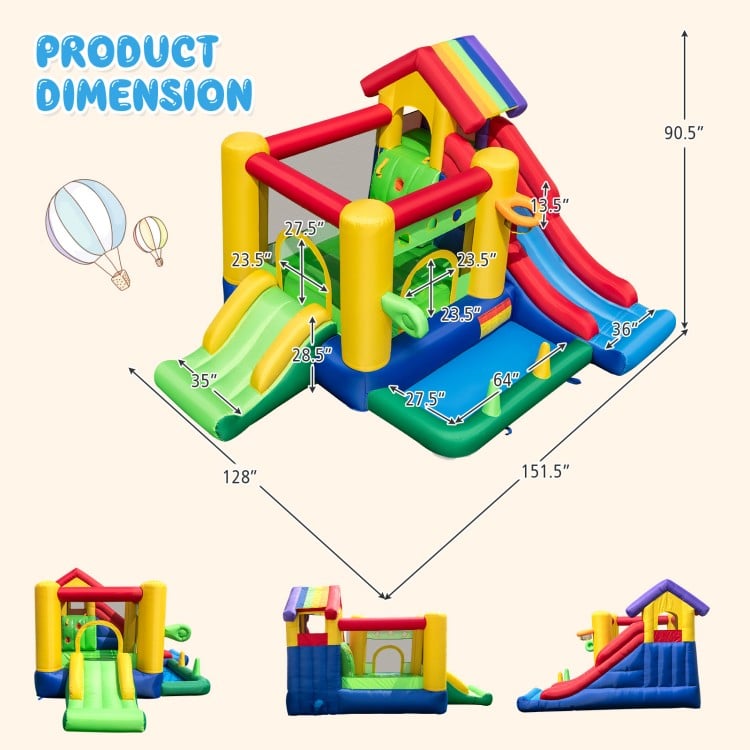 Inflatable Bounce Castle with Double Slides and 735W Blower