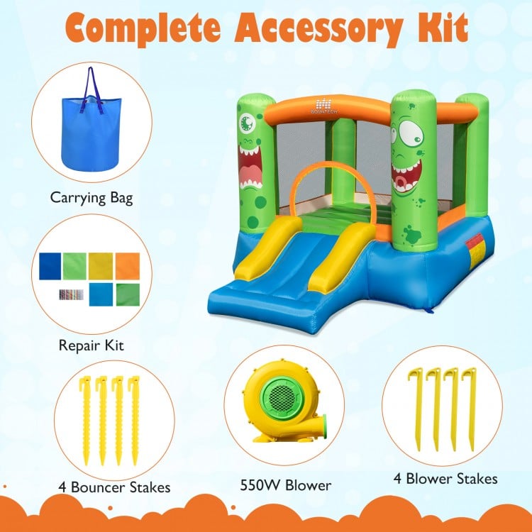 Inflatable Bounce House Monster Themed Bouncy Castle with Large Jumping Area and Slide 550W Blower Included