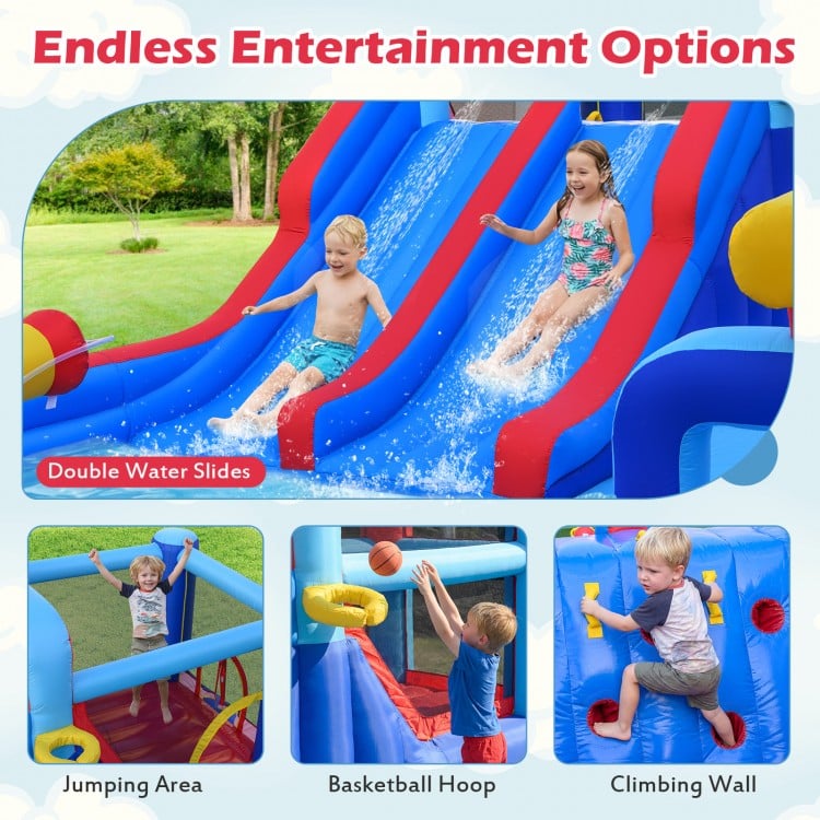 Inflatable Bounce House with 2 Water Slides and 3 Water Cannons With 680W Blower