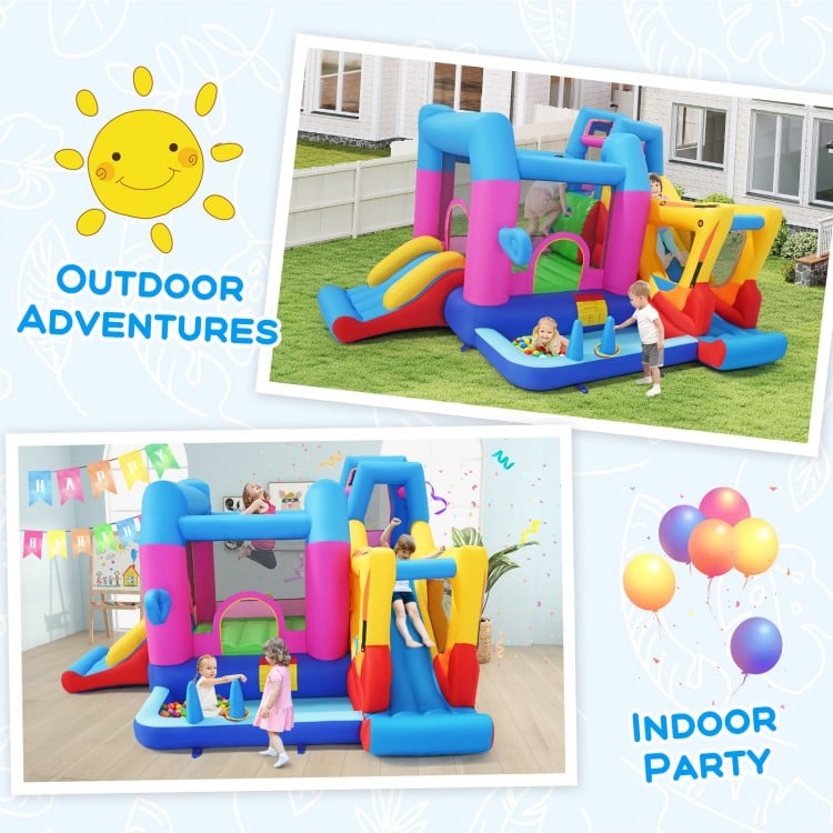 Inflatable Bounce House 8-in-1 Excavator Themed Kids Bouncer with 750W Blower