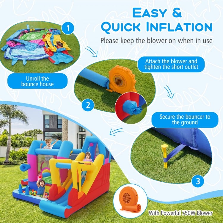 Inflatable Bounce House 8-in-1 Excavator Themed Kids Bouncer with 750W Blower