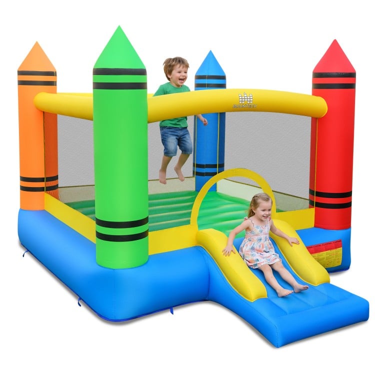 Inflatable Bounce House 2-in-1 Crayon Themed Kids Bouncer with 550W Blower